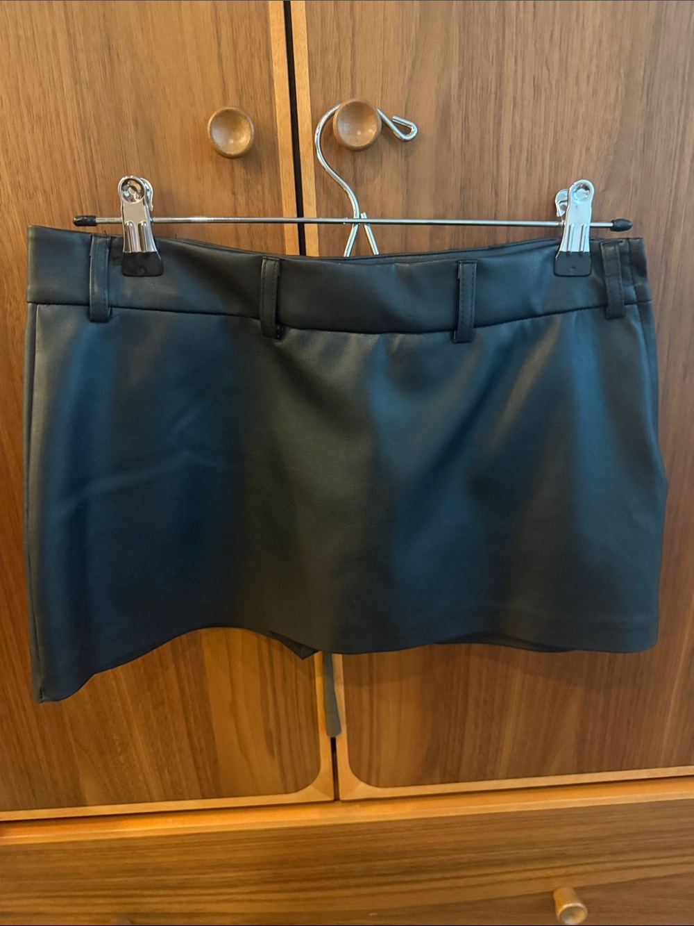 Edikted Black Faux Leather Mini Skirt with Built-In Shorts and Belt Loops